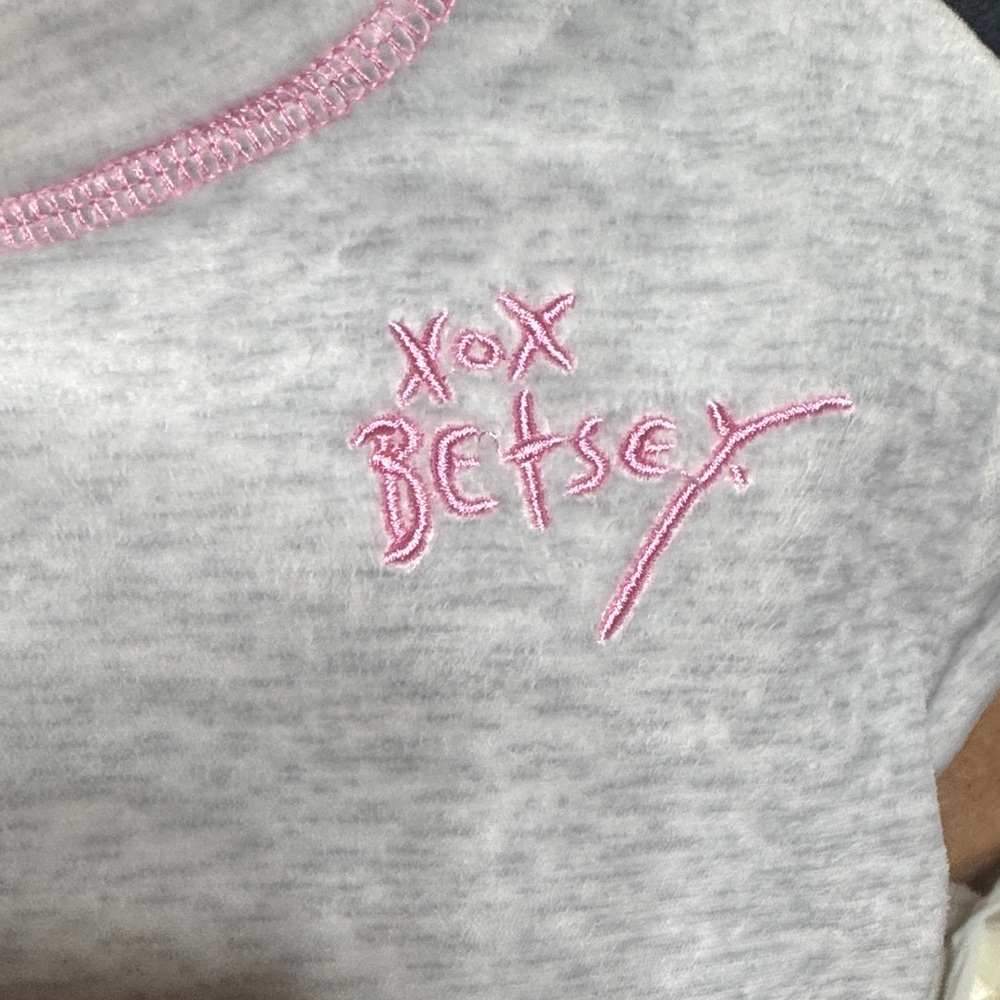 Betsey Johnson Heather Gray Tee with Pink Embroidery